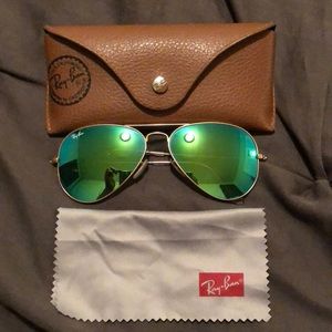 Ray Ban Green Flash Lenses Aviator Sunglasses*